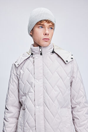 Taş Dinamik Fit Hakim Yaka Desenli Kapitone Kapüşonlu Mont | XXL