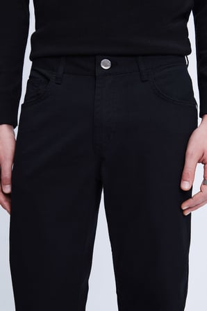 Siyah Regular Fit 5 Cep Pamuklu Kanvas Pantolon | 36