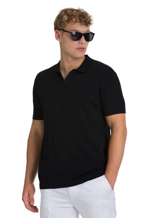 Siyah Regular Fit Polo Yaka Rayon Tişört | XL