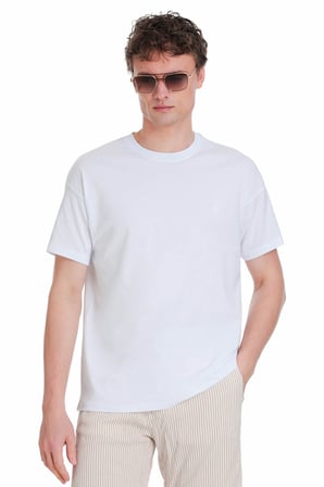 Beyaz Regular Fit 100% Pamuk Bisiklet Yaka Oversize Tişört | XXL