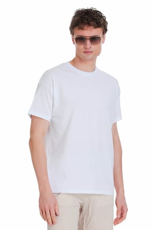 Beyaz Regular Fit 100% Pamuk Bisiklet Yaka Oversize Tişört | XXL