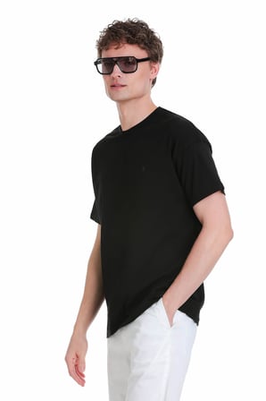 Siyah Regular Fit 100% Pamuk Bisiklet Yaka Oversize Tişört | XL