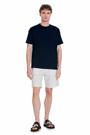 Lacivert Regular Fit 100% Pamuk Bisiklet Yaka Oversize Tişört | L