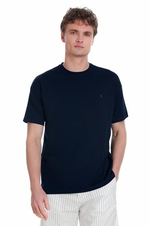 Lacivert Regular Fit 100% Pamuk Bisiklet Yaka Oversize Tişört | XXL
