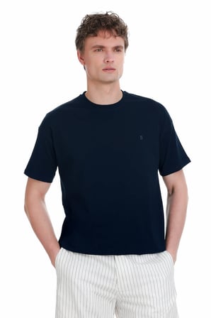 Lacivert Regular Fit 100% Pamuk Bisiklet Yaka Oversize Tişört | XXL