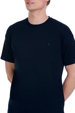 Lacivert Regular Fit 100% Pamuk Bisiklet Yaka Oversize Tişört | XXL