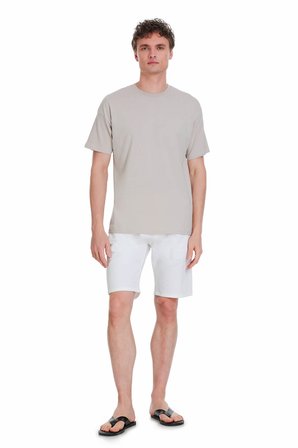 Ekru Regular Fit 100% Pamuk Bisiklet Yaka Oversize Tişört | M