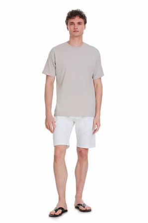 Ekru Regular Fit 100% Pamuk Bisiklet Yaka Oversize Tişört | S