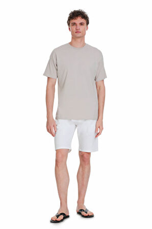 Ekru Regular Fit 100% Pamuk Bisiklet Yaka Oversize Tişört | XXL
