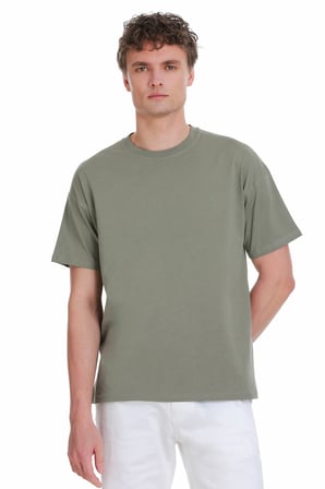 Gri Regular Fit 100% Pamuk Bisiklet Yaka Oversize Tişört | S