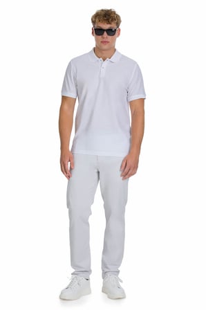 Beyaz Regular Fit 100% Pamuk Polo Yaka  Merserize Tişört | M