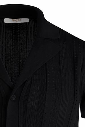 Siyah Regular Fit Apaş Yaka Gömlek Tişört | L