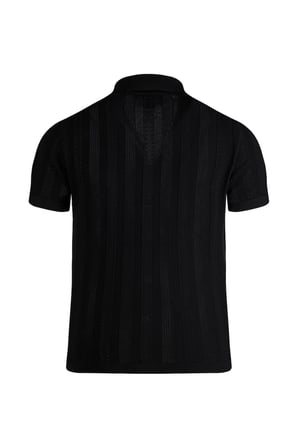Siyah Regular Fit Apaş Yaka Gömlek Tişört | L