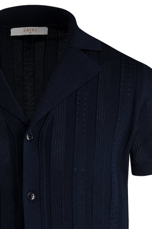 Lacivert Regular Fit Apaş Yaka Gömlek Tişört | L