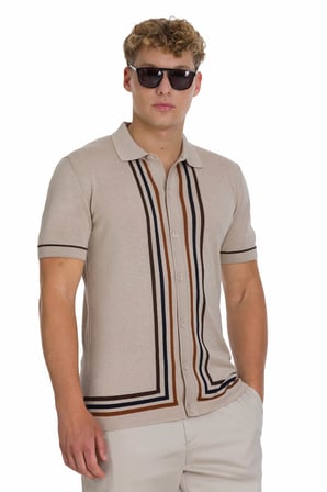 Ekru Regular Fit Polo Yaka Pamuklu Tişört | L