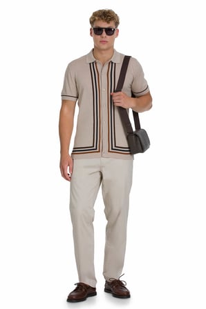Ekru Regular Fit Polo Yaka Pamuklu Tişört | L