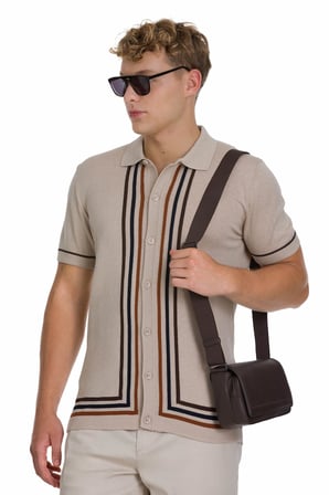 Ekru Regular Fit Polo Yaka Pamuklu Tişört | L