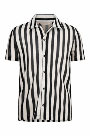 Ekru Çizgili Regular Fit Polo Yaka Tişört | M