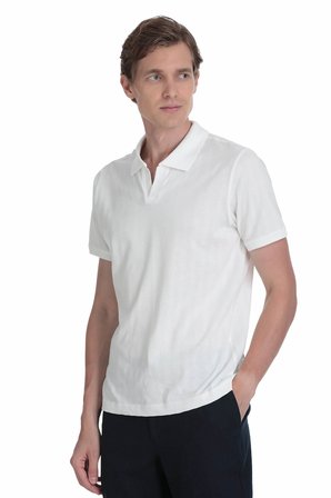 Beyaz Regular Fit Apaş Yaka Pamuklu Tişört | XXL