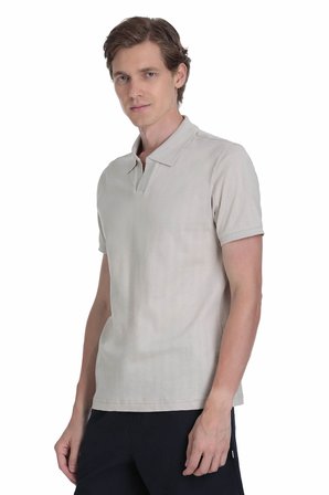 Ekru Regular Fit Apaş Yaka Pamuklu Tişört | XL