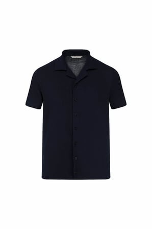 Lacivert Regular Fit Apaş Yaka Keten Gömlek | M