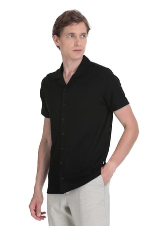 Siyah Regular Fit Apaş Yaka Gömlek | S