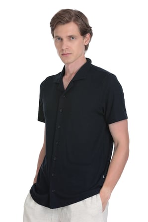 Lacivert Regular Fit Apaş Yaka Gömlek | S