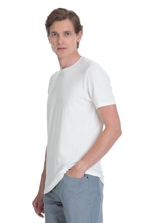 Beyaz Regular Fit Bisiklet Yaka Tişört | S
