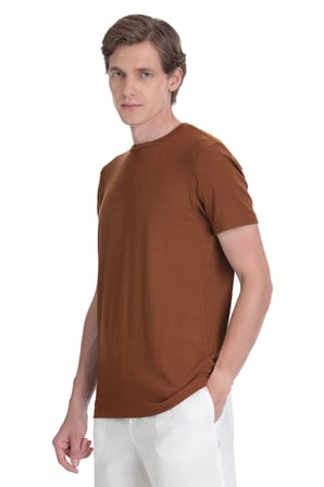 Kahverengi Regular Fit Bisiklet Yaka Tişört | XL