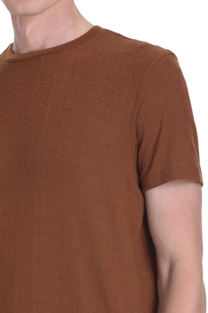 Kahverengi Regular Fit Bisiklet Yaka Tişört | XL