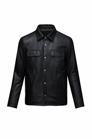 Siyah Regular Fit Bebe Yaka 100% Hakiki Deri Mont | L