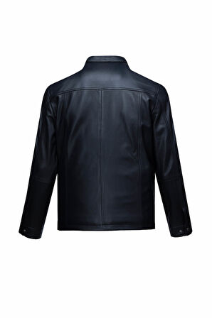 Lacivert Regular Fit Bebe Yaka 100% Hakiki Deri Mont | L