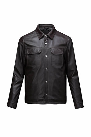 Kahverengi Regular Fit Bebe Yaka 100% Hakiki Deri Mont | L