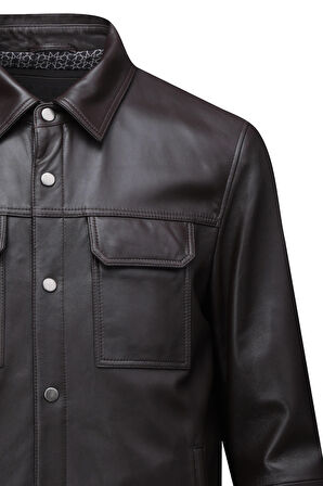 Kahverengi Regular Fit Bebe Yaka 100% Hakiki Deri Mont | L