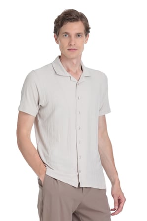 Ekru Regular Fit Apaş Yaka Gömlek | L