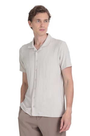 Ekru Regular Fit Apaş Yaka Gömlek | L