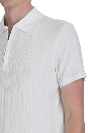Beyaz Regular Fit Fermuarlı Polo Yaka Tişört | L