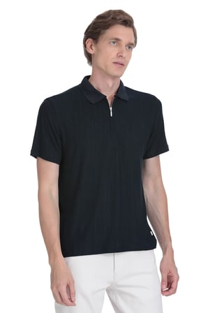 Lacivert Regular Fit Fermuarlı Polo Yaka Tişört | L