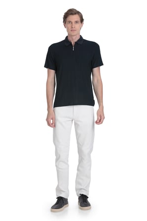 Lacivert Regular Fit Fermuarlı Polo Yaka Tişört | L
