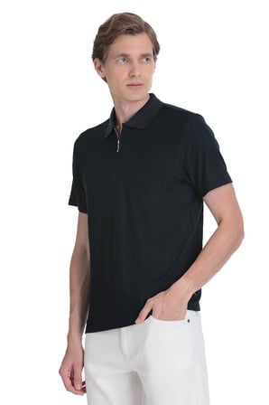 Lacivert Regular Fit Fermuarlı Polo Yaka Tişört | L