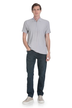 Gri Regular Fit Fermuarlı Polo Yaka Tişört | L
