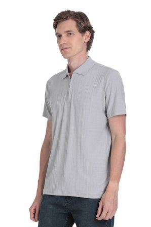 Gri Regular Fit Fermuarlı Polo Yaka Tişört | L
