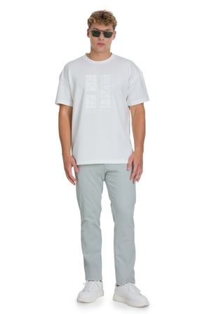Beyaz Regular Fit Bisiklet Yaka Oversize Tişört | S