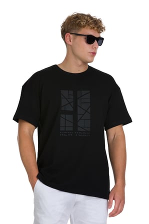Siyah Regular Fit Bisiklet Yaka Oversize Tişört | XXL