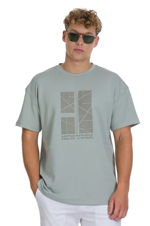 Gri Regular Fit Bisiklet Yaka Oversize Tişört | S