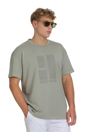 Haki Regular Fit Bisiklet Yaka Oversize Tişört | L