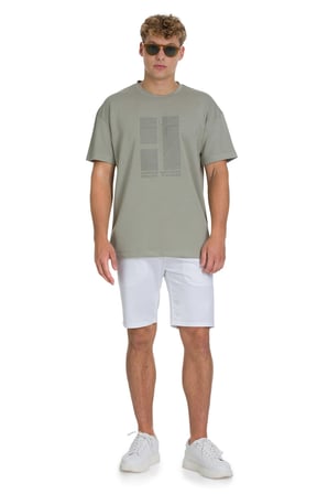 Haki Regular Fit Bisiklet Yaka Oversize Tişört | L