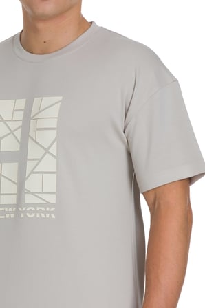 Ekru Regular Fit Bisiklet Yaka Oversize Tişört | L