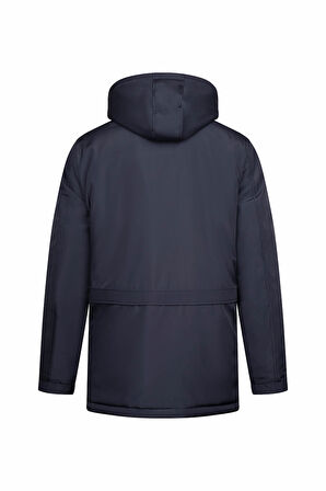 Lacivert Regular Fit Hakim Yaka Kapüşonlu Kaban | XL