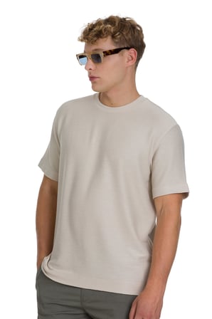 Ekru Regular Fit Bisiklet Yaka Basic Tişört | XL